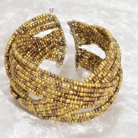 gold color seed bead woven braided bracelet 1.1491 - Picture 1 of 7